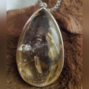 GIANT Enhydro Quartz Fine Silver S990 Necklace Beautiful Inclusions OOAK Artisan